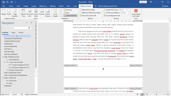 Tampilan Penomoran Halaman Microsoft Word kesebelas
