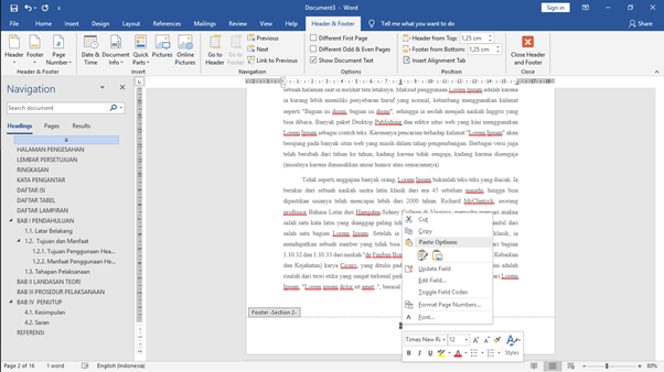 Tampilan Penomoran Halaman Microsoft Word ketigabelas