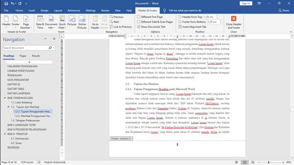 Tampilan Penomoran Halaman Microsoft Word ketujuhbelas