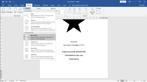 Tampilan Penomoran Halaman Microsoft Word keempat