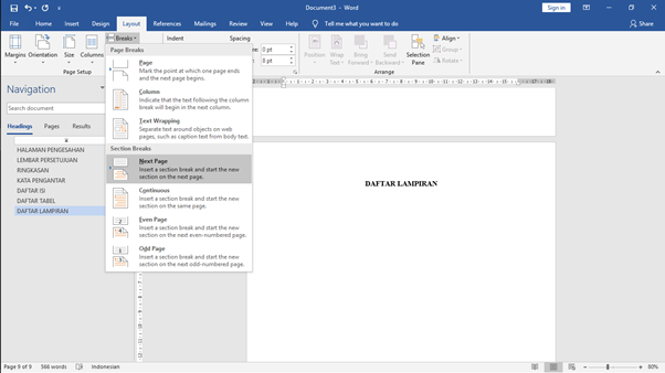 Tampilan Penomoran Halaman Microsoft Word keenam